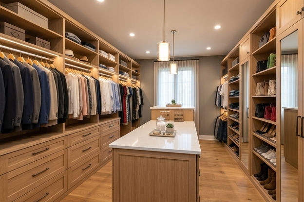 Walk-in closet with custom shelving