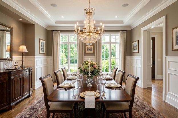 Formal dining room with chandelier